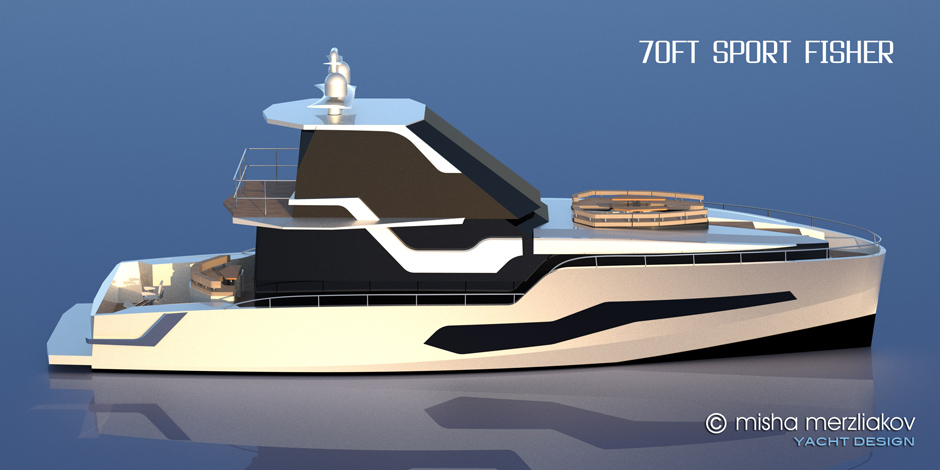 external yacht design 70 foot sport fisher profile